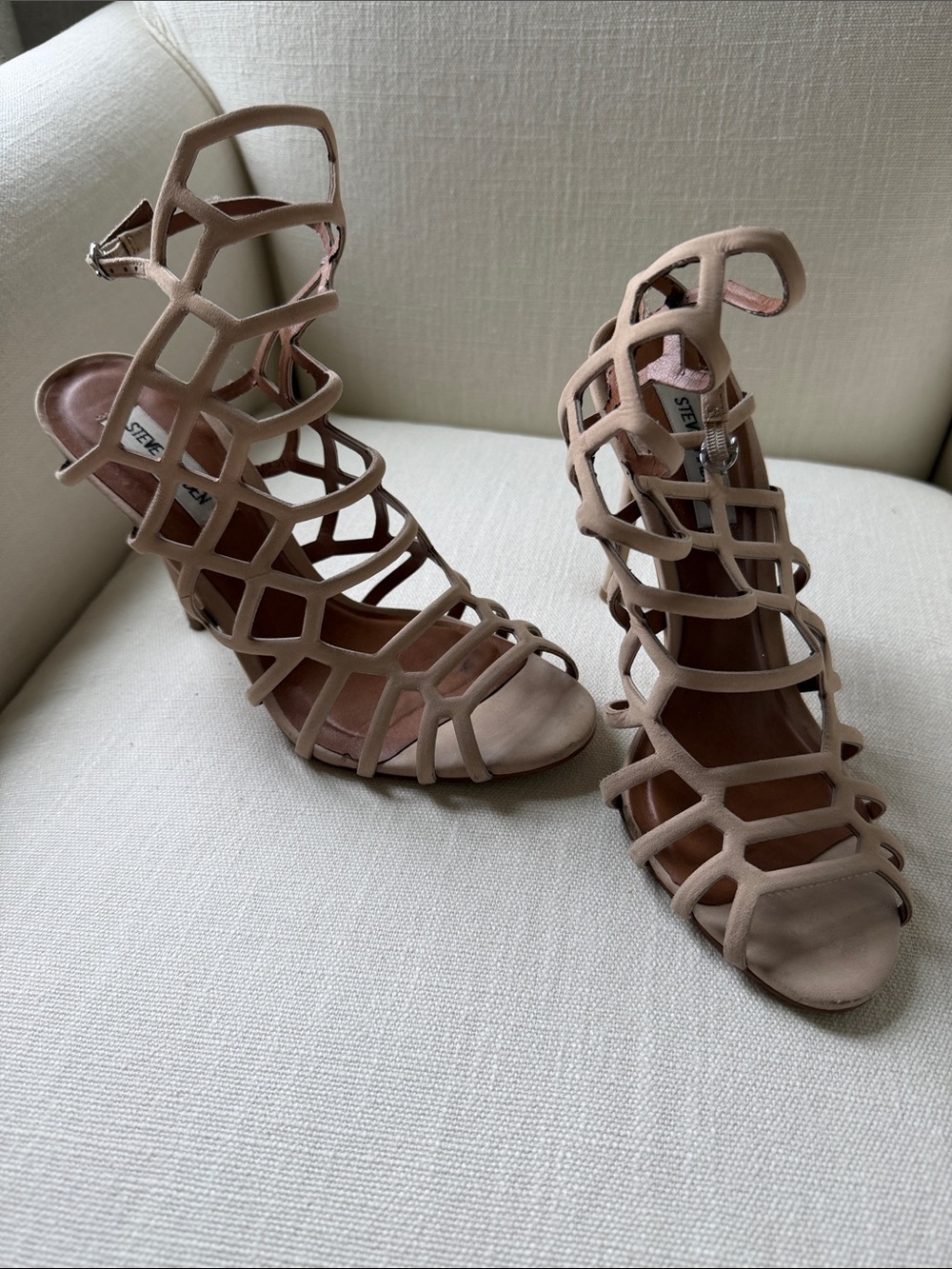 Steve Madden Beige/Nude Cage Strappy Heels